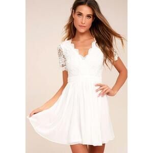 Lulus Angel In Disguise White Lace Skater Dress - Size S